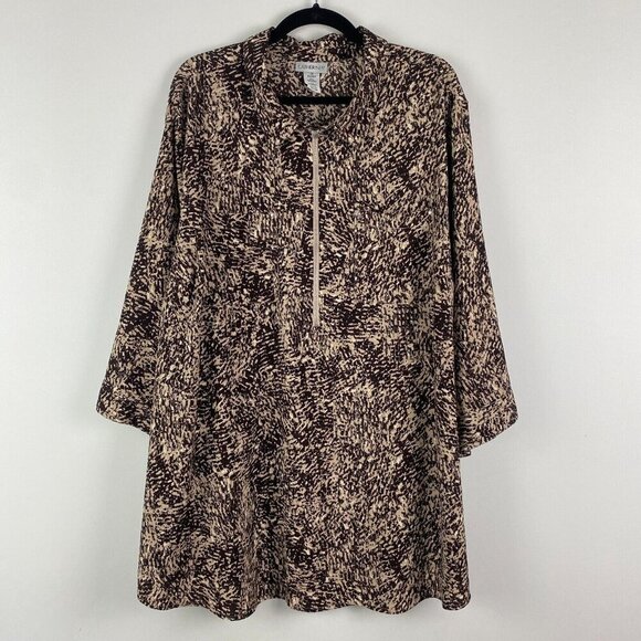 Catherines Half Zip Pullover Tunic Size 3X Black Tan Stretch Blouse - Picture 1 of 10